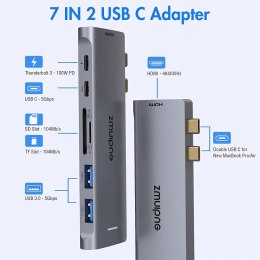 HUB ZMUIPNG ZM1818 7w1 HDMI 2 porty USB3.0 SD/TF slot USB C PD