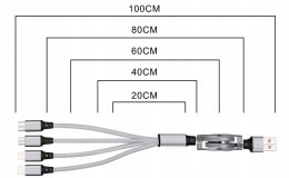 Multi kabel AMUVEC 4w1 5V/3A 1m UsbC/Micro/iPhone